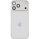 Tapa trasera plateada usada para iPhone 17 Pro Max (EU/Global) con puerto de carga flex y piezas pequeñas.