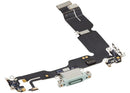 Puerto de carga USB-C flex cable verde para iPhone 15 Plus A2847, pieza OEM usada.