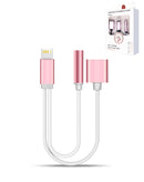 Adaptador USB-L 2 en 1 rose gold para carga, datos y audio jack 3.5mm SlowBack.