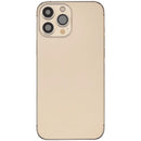 Tapa trasera dorada para iPhone 13 Pro Max (A2484) con puerto de carga y pequeñas piezas de repuesto.