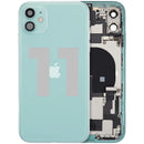 Tapa trasera verde OEM Grado C para iPhone 11 (A2111, A2221, A2223) con puerto de carga y piezas pequeñas.