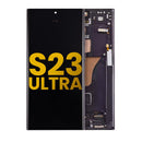 Pantalla OLED refurbish Samsung Galaxy S23 Ultra Phantom Black con marco, lista para reparación de display.