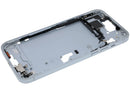 Marco medio iPhone 15 Plus azul usado, chasis A2847 con pequeñas piezas para reparación.