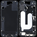 Chasis medio negro usado para iPhone 16 Plus (A3204, A3206) con puerto de carga flex y pequeñas partes.