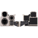 Cámara trasera OEM pull Grade A para iPhone 15 Pro (modelos A2848, A3101, A3102, A3104) con tres lentes, lista para reparación.