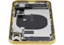 Tapa trasera amarilla usada OEM Grade B para iPhone 11 con puerto de carga y piezas pequeñas.