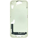 Tapa trasera amarilla para iPhone 15 Plus (A3094, A3095, A3096) con small parts y marco.