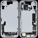 Chasis medio azul usado para iPhone 15 con puerto de carga y piezas pequeñas, A2846, A3089, A3090.