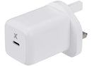 Adaptador de corriente AmpSentrix 40W USB-C, blanco, con enchufe UK de 220V, para carga rápida.