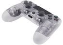 Mando DoubleShock 4 alámbrico blanco cristal para PlayStation 4, con cable USB, botones y joysticks.