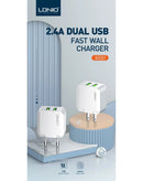 Cargador de pared dual USB-A LDNIO A2201 de 17W en Xela.