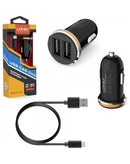 Cargador de auto LDNIO DLC-22 con cable Micro USB de 3ft en color negro disponible en Xela Quetzaltenango.