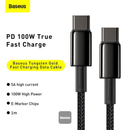Cable de carga rápido USB C-C Baseus Tungsten Gold, ideal para cargar dispositivos rápidamente en Xela Quetzaltenango.