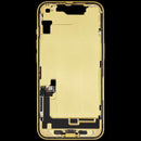 Tapa trasera amarilla OEM usada para iPhone 14 (A2649, A2881) con puerto de carga y marco medio.