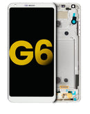 Pantalla refurbished LG G6 Mystic White con marco, display LCD de repuesto para reparación.