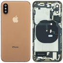Tapa trasera dorada Grade B para iPhone XS (A1920, A2097) con puerto de carga y componentes preinstalados.