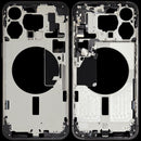 Tapa trasera original iPhone 15 Pro Max A2849, titanio negro, grado C, repuesto OEM.