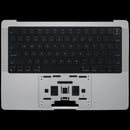 Tapa superior plateada original Apple MacBook Pro 14 A3185 2024 con teclado ANSI US y batería.