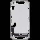 Tapa intermedia blanca OEM grado A para iPhone 16e/17e (versión US) con pequeñas piezas, lista para reparación.