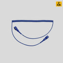 Cable de puesta a tierra ESD-safe azul oscuro en espiral de 1.8m con snaps de 10mm en ambos extremos para reparación de electrónica.