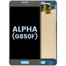 Pantalla LCD original Samsung Galaxy Alpha G850F dorada, para reparación de display roto.