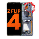 Pantalla OLED interna usada con marco azul para Samsung Galaxy Z Flip 4 5G, modelo SM-F721B.