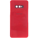 Tapa trasera de vidrio rojo brillante Samsung Galaxy S10e con lente de cámara, repuesto original.