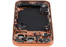 Tapa trasera Cosmic Orange usada para iPhone 17 Pro, con puerto de carga y partes pequeñas, versión EU/Global.