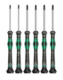 Juego de desarmadores Torx de precisión Wera con mango Kraftform y base de rack, ideal para electrónica.