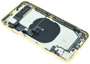 Tapa trasera amarilla para iPhone XR (A1984, A2105) con puerto de carga y componentes preinstalados.