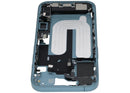 Mid-Frame housing iPhone 16 teal con puerto de carga flex y small parts OEM, grado A.