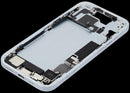 Chasis medio azul usado para iPhone 15 con puerto de carga y piezas pequeñas, A2846, A3089, A3090.