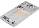 Pantalla OLED refurbished blanca con marco para Samsung Galaxy S26 5G, lista para reparación de display.