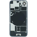 Tapa trasera negra usada para iPhone 17e con imán MagSafe y chip NFC, ideal para reparación de repuesto.