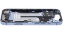 Chasis medio Mist Blue usado para iPhone 17, con puerto de carga USB-C, ideal para reparación de repuesto.