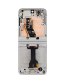 Pantalla OLED blanca con marco para Samsung Galaxy Z Flip 7 FE F761, 120 Hz, Aftermarket Plus.