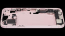 Encuentra piezas para iPhone 15 Plus en Quetzaltenango, Xela: Mid-Frame Housing con puerto de carga, cable flex y piezas pequeñas en color rosa.