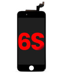 Pantalla aftermarket Plus negra para iPhone 6S con placa metálica, lista para repuesto y reparación.