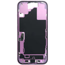 Tapa de marco central rosa para iPhone 16 A3287 con puerto de carga y piezas pequeñas para reparación.
