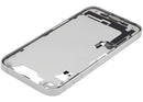 Tapa superior blanca OEM usada para iPhone 16e US, con puerto de carga y pequeñas piezas de repuesto.