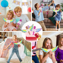 Altavoz micrófono karaoke metálico rosa para niñas con alas desmontables, ideal para fiestas y juegos.