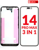Kit premium 3 en 1 para reparación de iPhone 14 Pro Max en Quetzaltenango, incluye vidrio frontal, marco y OCA.