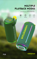 Altavoz deportivo portátil HOPESTAR P58 verde, resistente al agua, ideal para exteriores y aventuras.