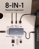 Hub USB-C Anker 555 Powerexpand 8 en 1 gris, para expansión de conectividad multitarea.