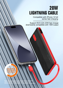 Batería externa LDNIO PQ13 negra de 10000 mAh, diseño elegante con puertos USB y USB-C.