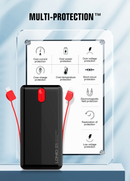 Batería externa LDNIO PQ13 negra de 10000 mAh, diseño elegante con puertos USB y USB-C.