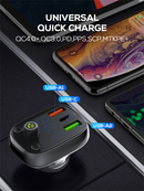 Cargador de carro Bluetooth 5.0 FM LDNIO C704Q con 2X USB A+C y cable USB A-C (30W) (3ft)
