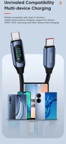 Cable de carga USB C-C Toocki de carga súper rápida con display, color azul, ideal para Xela Quetzaltenango.