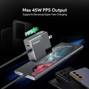 Cargador de pared dual USB-C PD Esoulk 45W negro, para carga rápida de dispositivos.