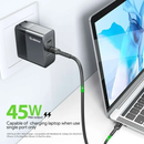 Cargador de pared dual USB-C PD Esoulk 45W negro, para carga rápida de dispositivos.